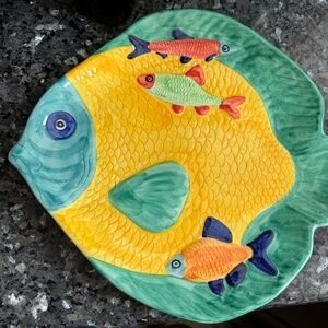 Large Colorful Italian-Hand Painted Fish Platter/Plate Italica Ars Ceramic 12" 1
